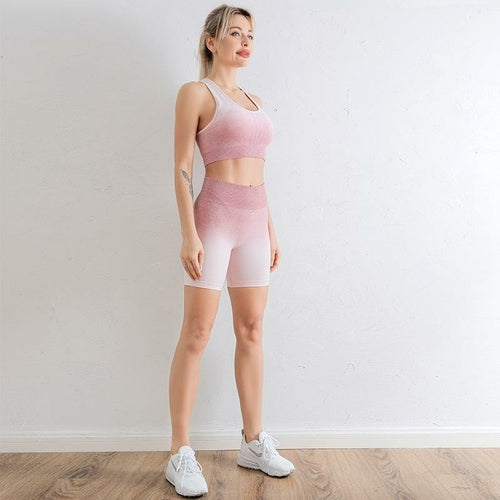 2021 Sports Set Women Gradient Fitness Yoga Tracksuit Gym Jogging